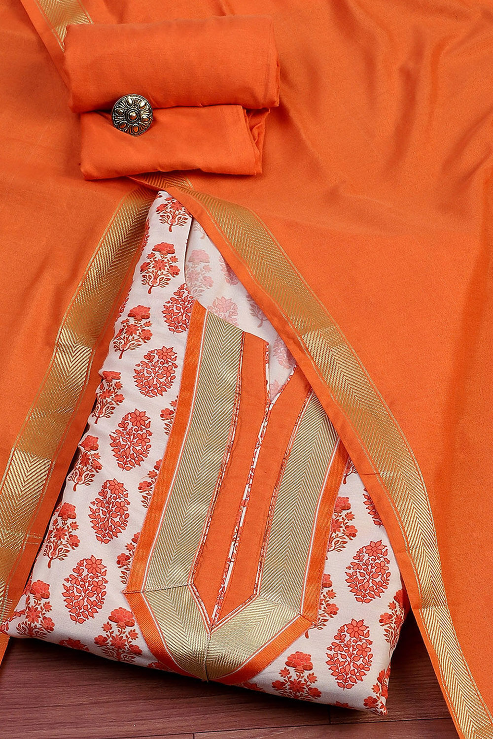 Light Green Cotton Handloom Unstitched Suit Set image number 0