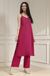 Purple Viscose Straight Printed Fusion Set image number 7
