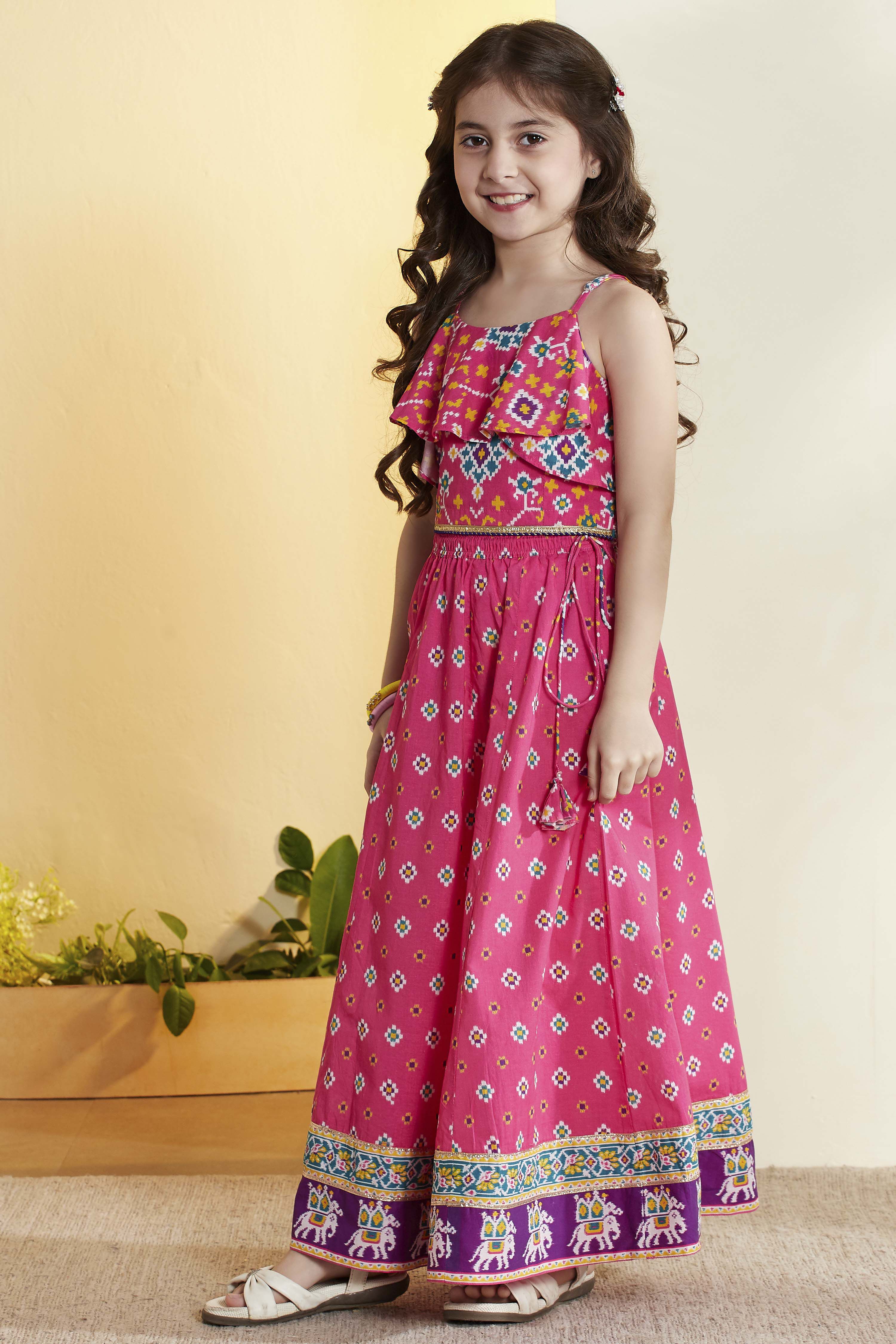 Pink Printed Cotton Lehenga Set image number 3