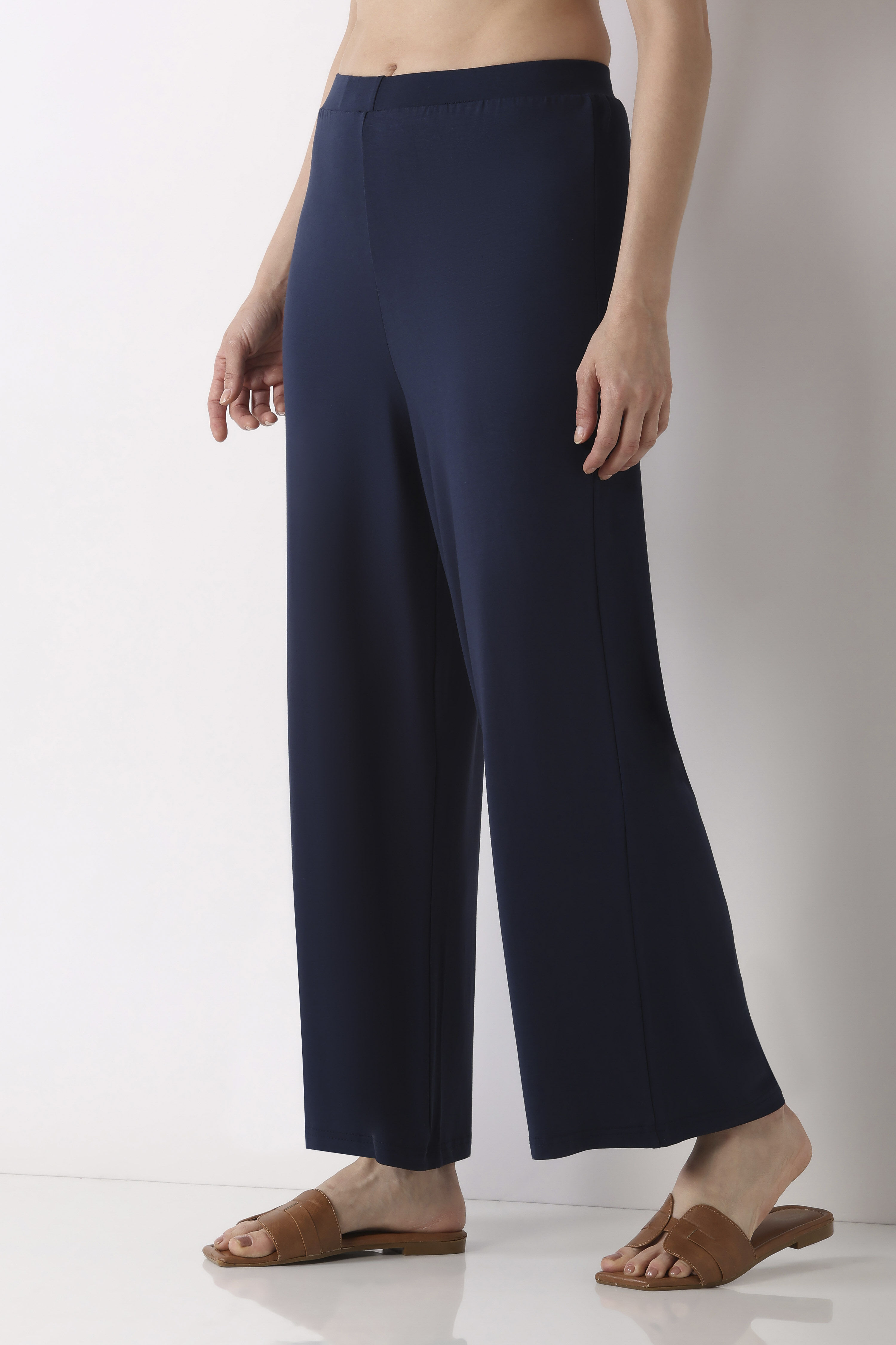 Navy Viscose Lycra Relaxed Palazzos image number 2