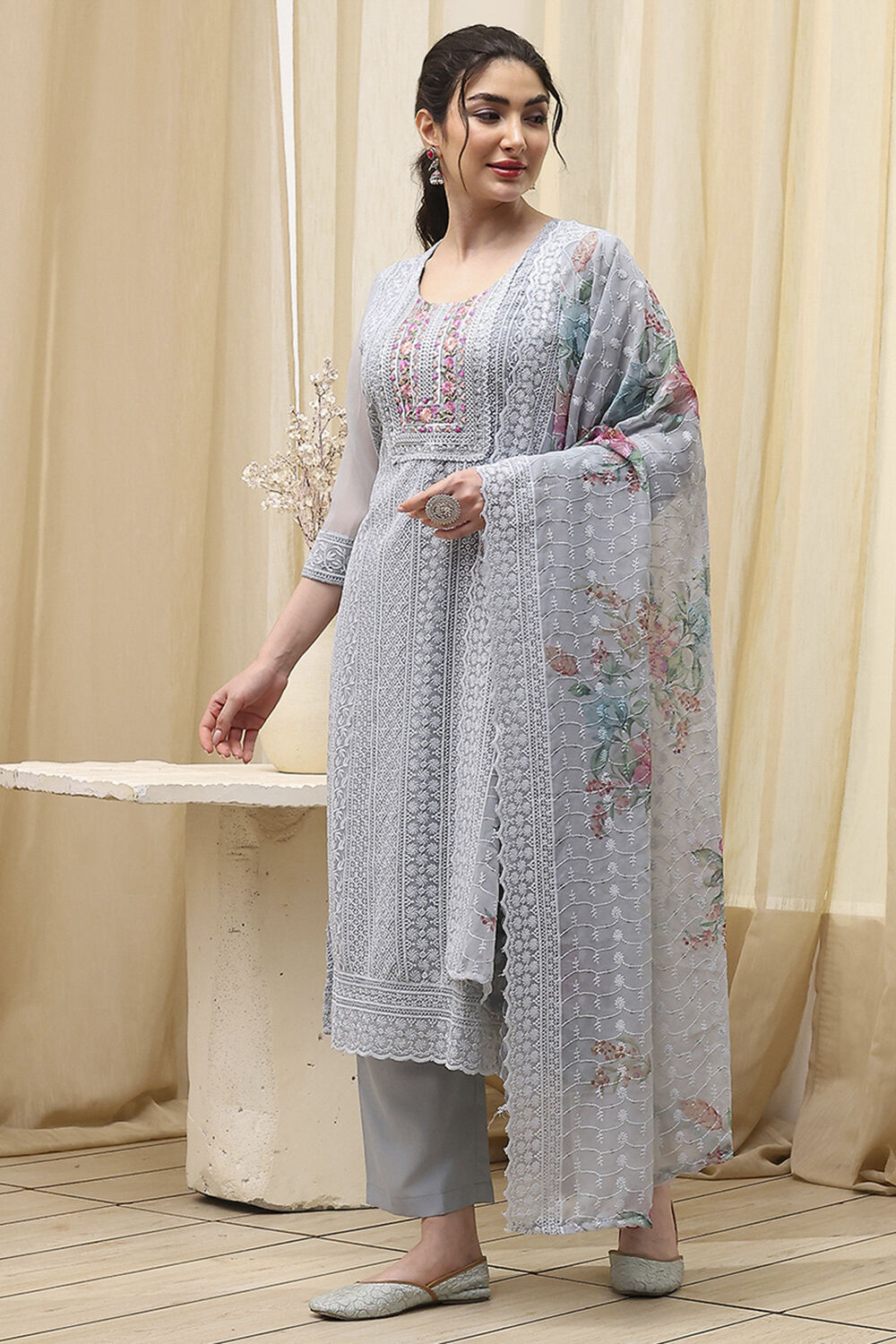 Pch Cotton Schiffly Unstitched Suit Set image number 4