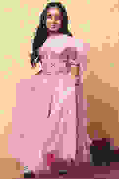 Pink Poly Chanderi Floral Mirror Work Festive Lehenga Set image number 0