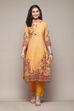 Yellow Cotton Straight Printed Kurta Slim Pant Suit Set image number 7