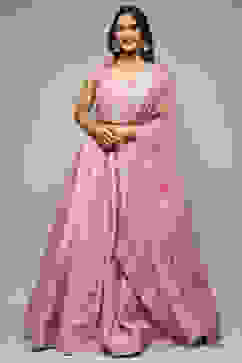 Onion Pink Viscose Straight Lehenga Set image number 7