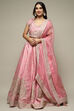 Red Silk Blend Straight Lehenga Set image number 7