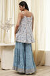 White and Blue Cotton Floral Flared Suit Set image number 4