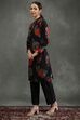 Black Silk Chanderi Floral Printed Straight Kurta Set image number 3