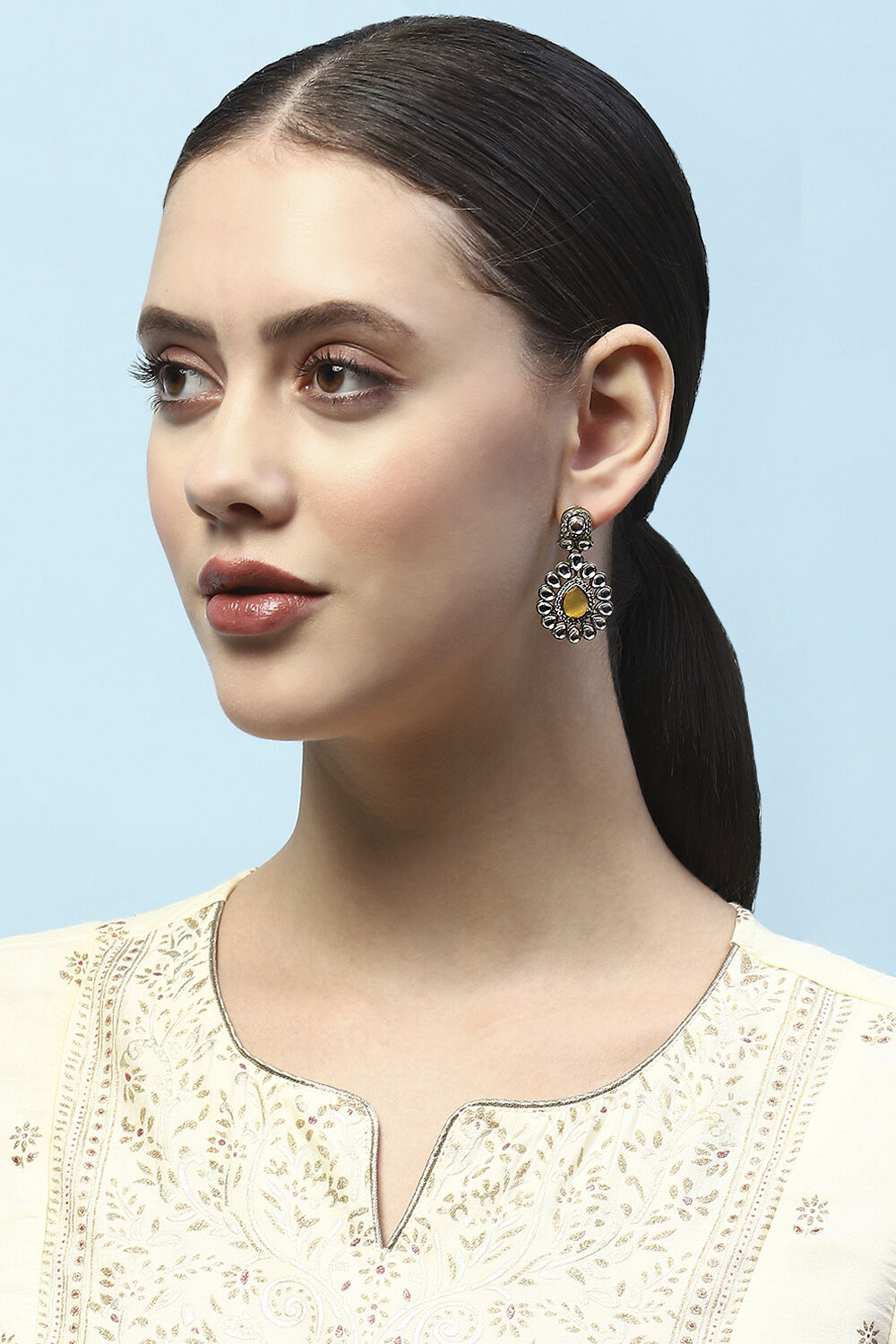 Yellow Gold-Plated Kundan Studded Danglers image number 1