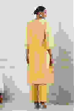 Yellow Viscose Blend Straight Suit Set image number 3