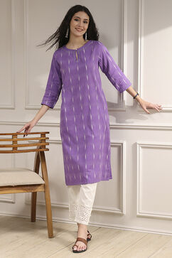 Purple Cotton Ikat Straight Kurta image number 0