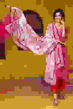 Red Viscose Straight Suit set image number 0