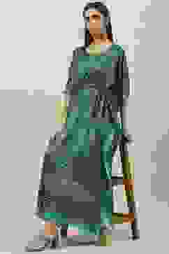 Forest Green Art Silk Printed Nightwear image number 5