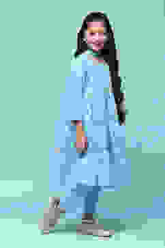 Sky Blue Cotton Tiered Printed 2 Piece Set image number 6