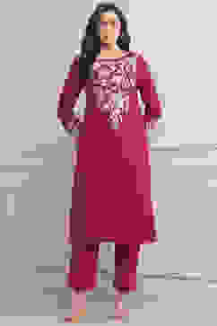 Fuchsia Polyester Embroidered Straight Kurta image number 5