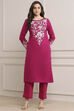 Fuchsia Polyester Embroidered Straight Kurta image number 5