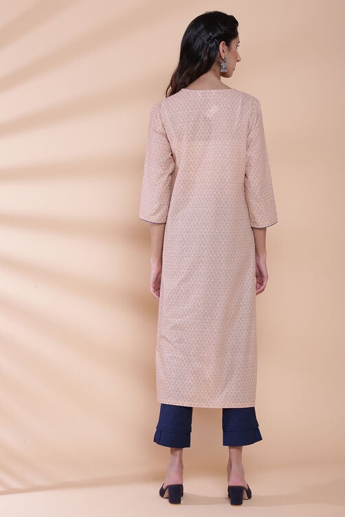 Blue Cotton Straight Printed Kurta image number 5