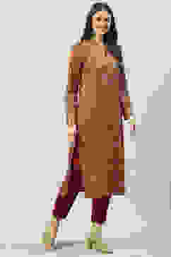 Orange Acrylic Straight Printed Kurta image number 3