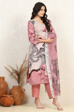 Wine Linen Blend Unstitched Suit Set image number 6