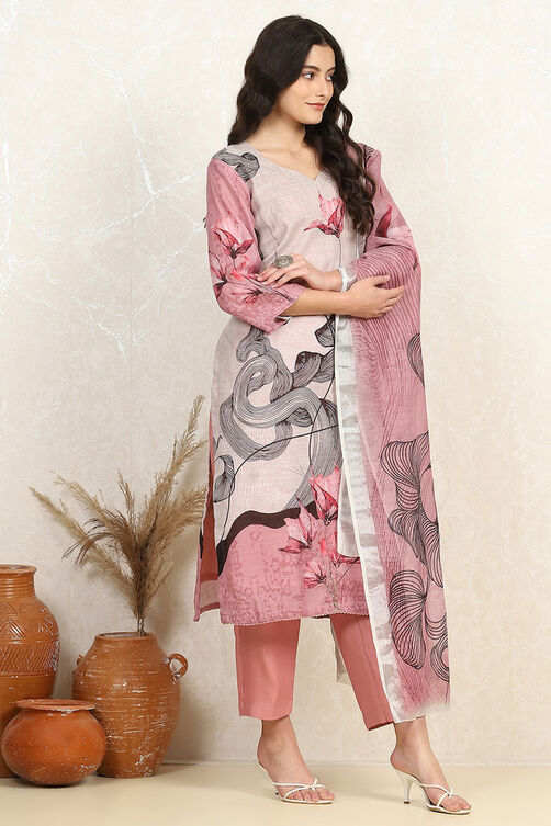 Wine Linen Blend Unstitched Suit Set image number 6