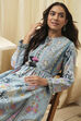 Dull Blue Cotton Printed Flared Kurta image number 6