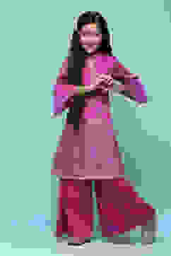 Pink & Purple Polyester Gathered Printed 2 Piece Set image number 0