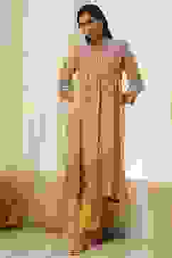 Green Modal Printed Gathered Kurta Set image number 0