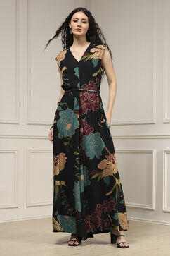 Black Viscose Rayon Straight Printed Jumpsuit image number 5