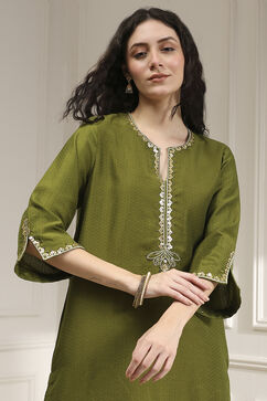 Olive Green Dyed Straight Kurta Set image number 1