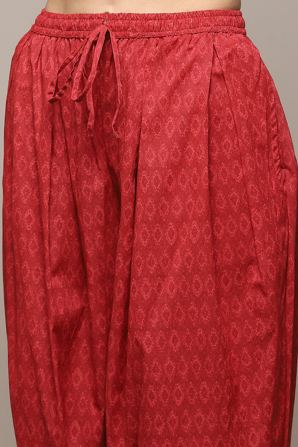 Maroon Cotton Printed Gathered Flared Suit Set image number 2