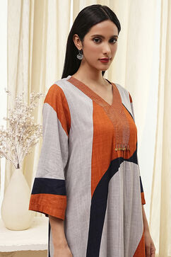 Orange and Beige Printed Straight Suit Set image number 1