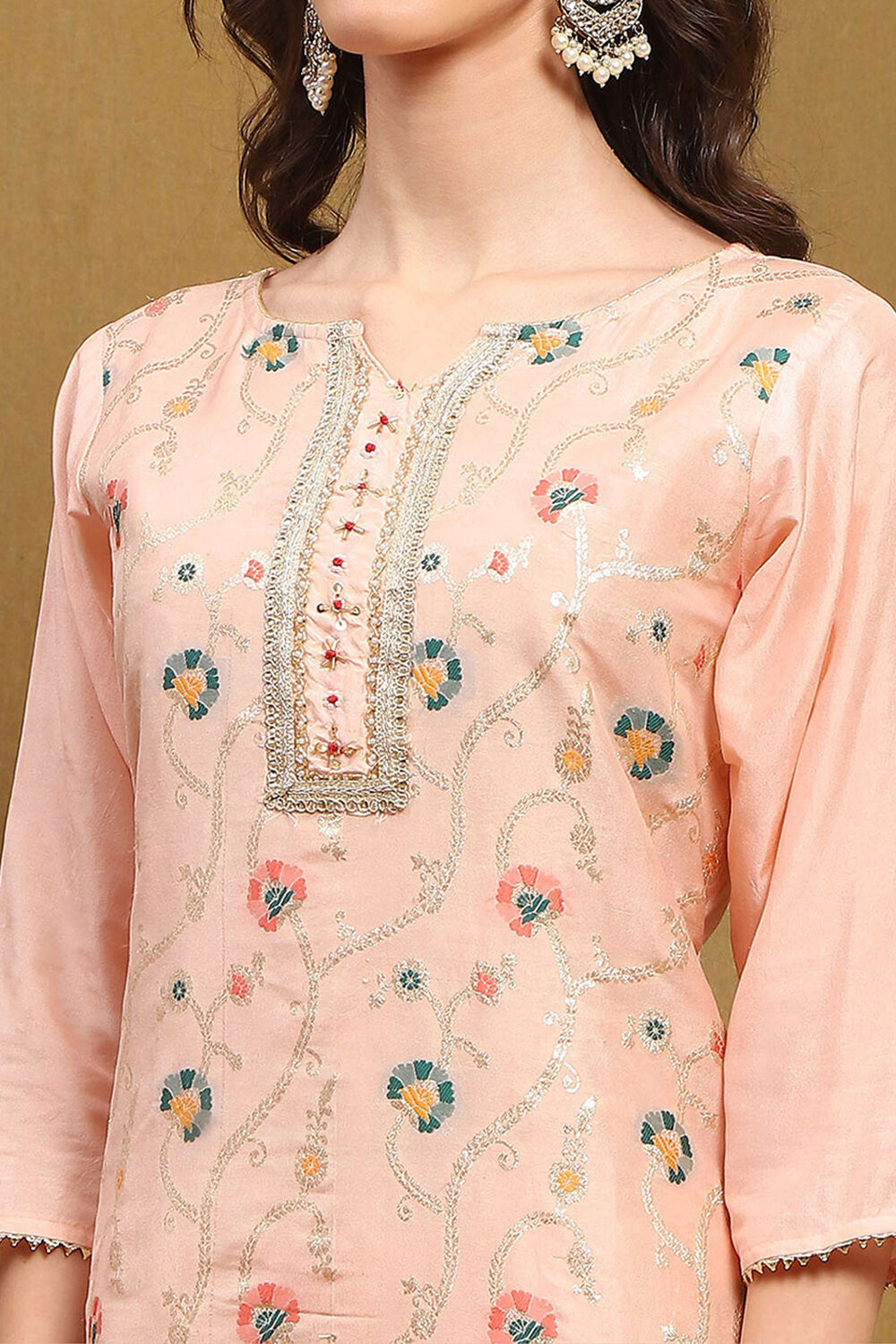 Pink Silk Blend Woven Floral Unstitched Suit Set image number 6