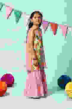 Turquoise Cotton A-Line Kurta Sharara Suit Set image number 6