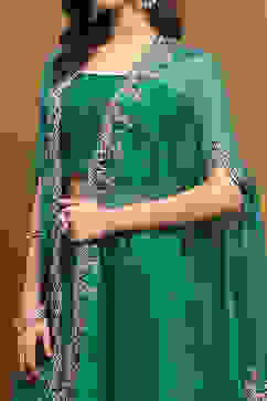 Green Silk Chanderi Festive Flared Lehenga Set image number 2