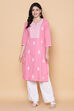 Pink Cotton Chikankari Embroidered Kurta