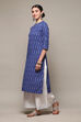 Ink Blue Cotton Straight Kurta Palazzo Suit Set image number 3