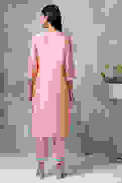 Blush Peach Cotton Blend A-Line Kurta Pant Suit Set image number 5