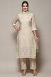Off White Tissue Unstitched Suit set image number 8