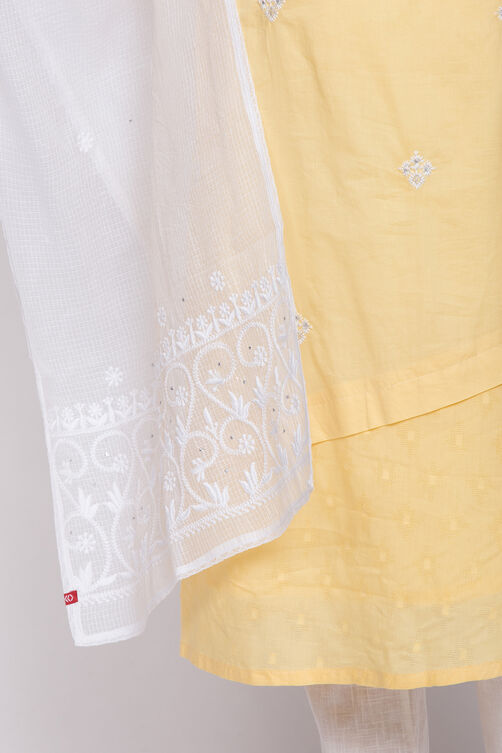 White Cotton Chikankari Embroidred Dupatta image number 1