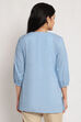Sky Blue Cotton Short Solid Kurti image number 5