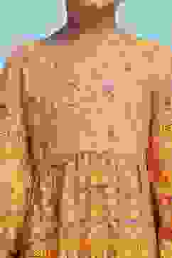 Orange Cotton Printed Tiered Suit Set image number 1