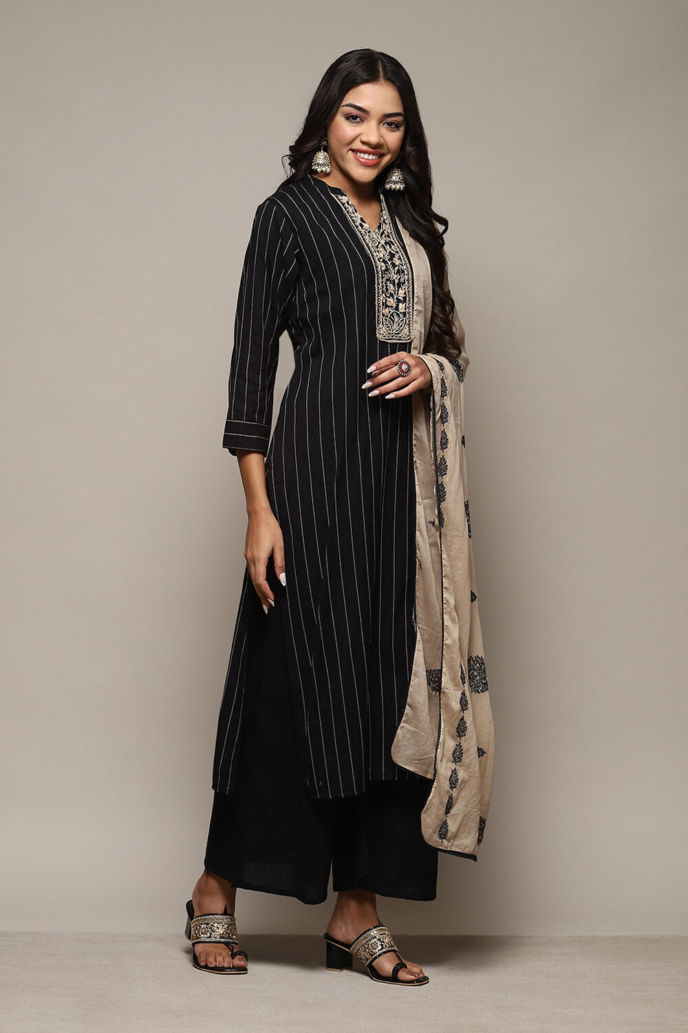 Black Cotton Hand Embroidered Unstitched Suit Set image number 7