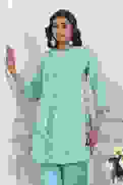 Turquoise Cotton Kalidar Kurta Pants Set image number 7