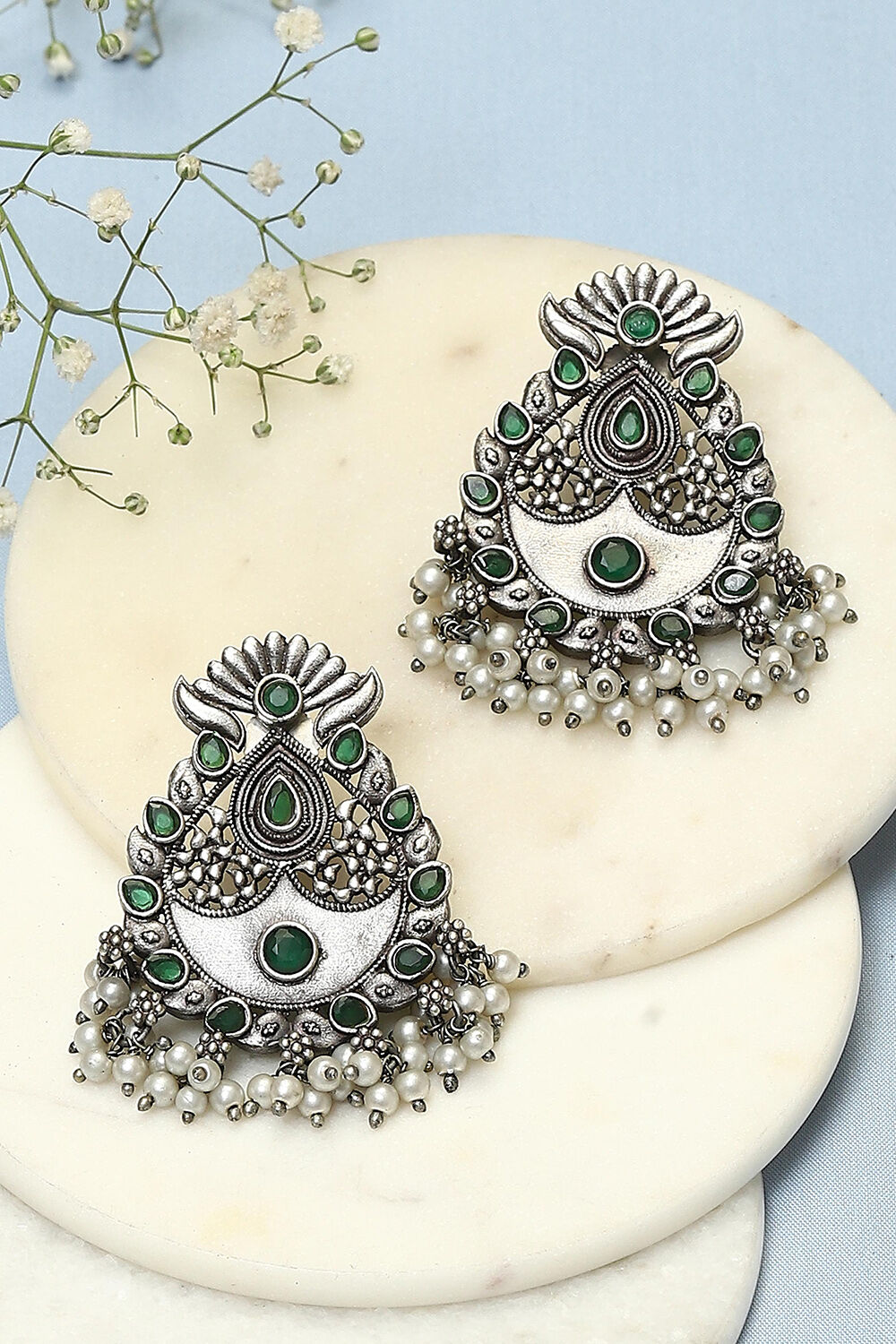 Oxidised Green Brass Earrings image number 0