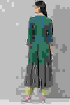 Teal Rayon Flared Printed Kurta image number 4