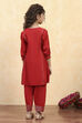 Red Viscose Rayon Solid A-Line Suit Set image number 4