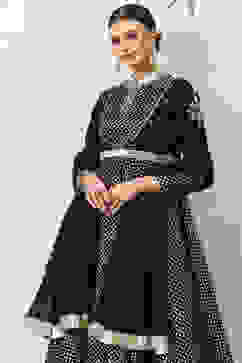 Rohit Bal Black Cotton Silk Anarkali Yarndyed Suit Set image number 9