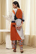 Orange-Beige Viscose Rayon Straight Printed Fusion Set image number 4
