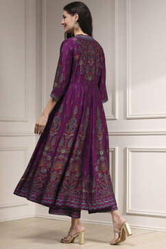Purple Viscose Kalidar Printed Suit Set image number 3
