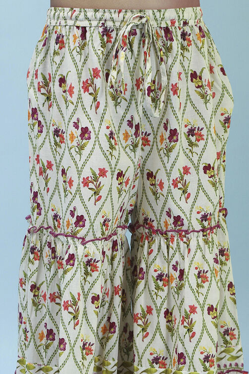 Off White Cotton Sharara Suit Set image number 2