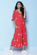 Red Cotton A Line Fusion Wear Dress image number 5